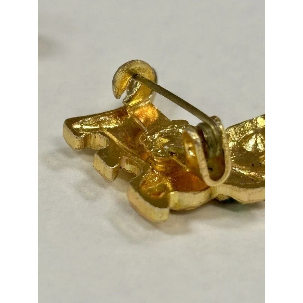 Vintage Hong Kong Cat Bear Brooch Pin Lot Gold Tone Rhinestone Enamel